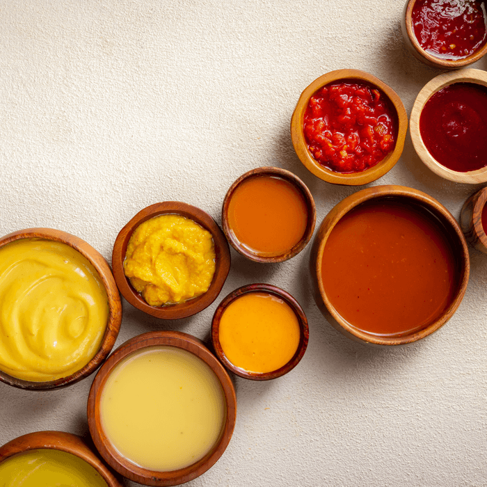 Various colors of sauces